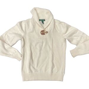 Ralph Lauren Ivory Pullover with Toggle Detail Shawl Neck Sweater